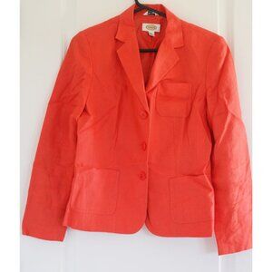 Talbots Blazer Irish Linen Women's Jacket Hot Orange Bold Lagenlook Sz 4 NWOT